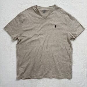 Polo Ralph Lauren T-Shirt Mens Large Tan Classic Fit V-Neck Cotton Pony Logo